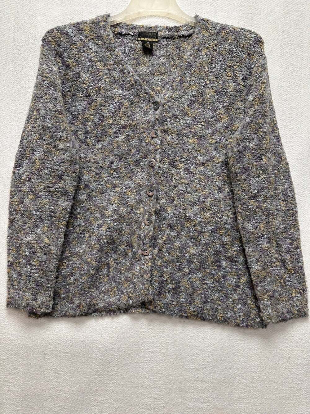 Sigrid Olsen Sport Cardigan Sweater Women M Purple Speckled Knit Preppy Cottage